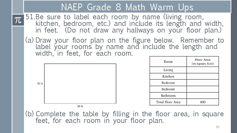 NAEP Grade 8 Math Warm Ups 51. Be sure to label each room by