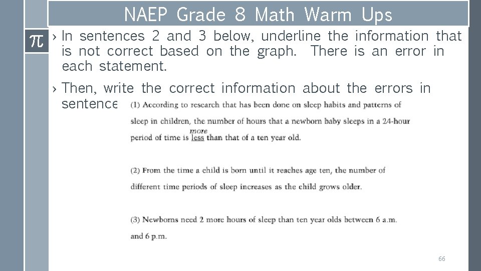 NAEP Grade 8 Math Warm Ups › In sentences 2 and 3 below, underline