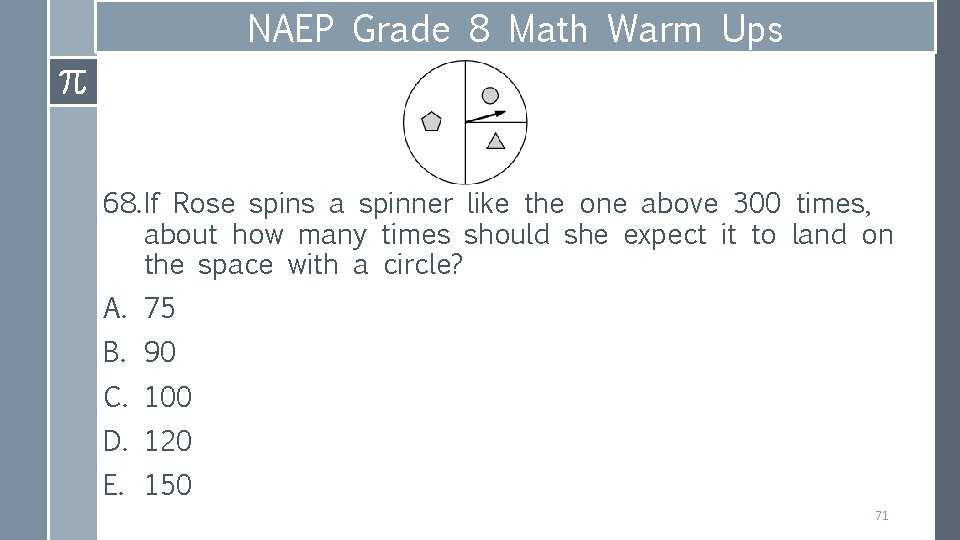 NAEP Grade 8 Math Warm Ups 68. If Rose spins a spinner like the