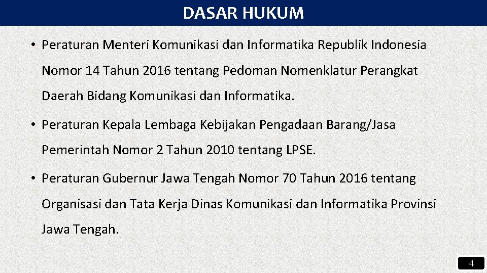 DASAR HUKUM • Peraturan Menteri Komunikasi dan Informatika Republik Indonesia Nomor 14 Tahun 2016