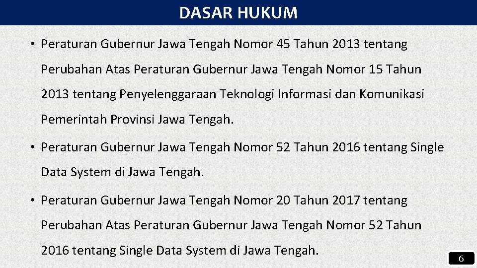 DASAR HUKUM • Peraturan Gubernur Jawa Tengah Nomor 45 Tahun 2013 tentang Perubahan Atas