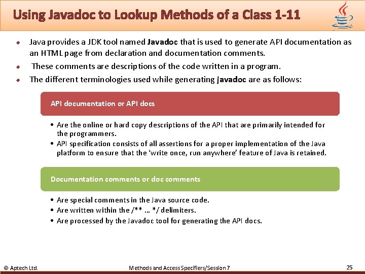 Using Javadoc to Lookup Methods of a Class 1 -11 u u u Java