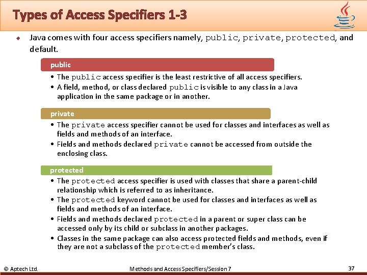 Types of Access Specifiers 1 -3 u Java comes with four access specifiers namely,