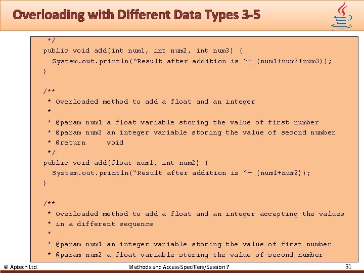 Overloading with Different Data Types 3 -5 */ public void add(int num 1, int