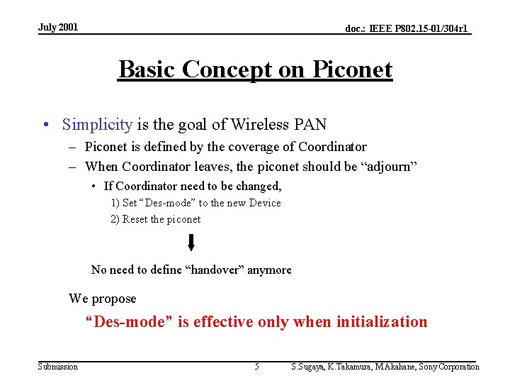 July 2001 doc. : IEEE P 802. 15 -01/304 r 1 Basic Concept on