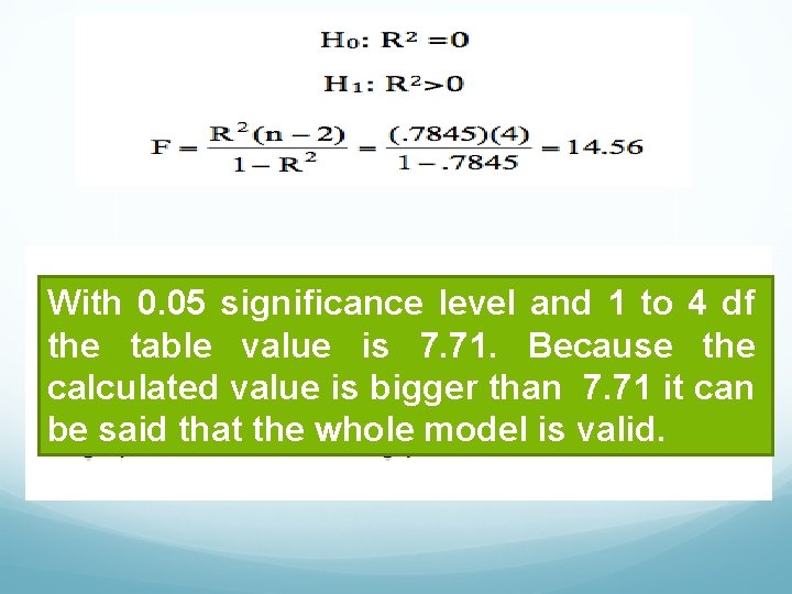 With 0. 05 significance level and 1 to 4 df the table value is