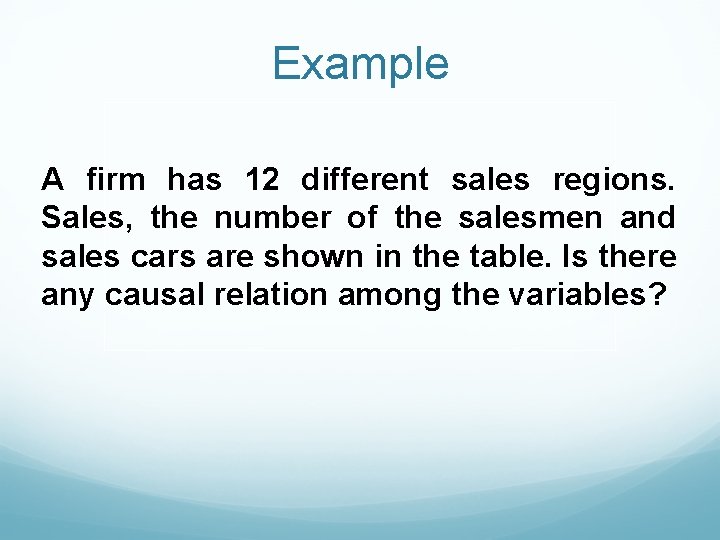 Example A firm has 12 different sales regions. Sales, the number of the salesmen