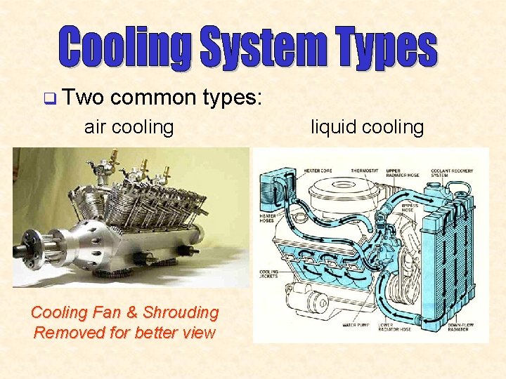 q Two common types: air cooling Cooling Fan & Shrouding Removed for better view