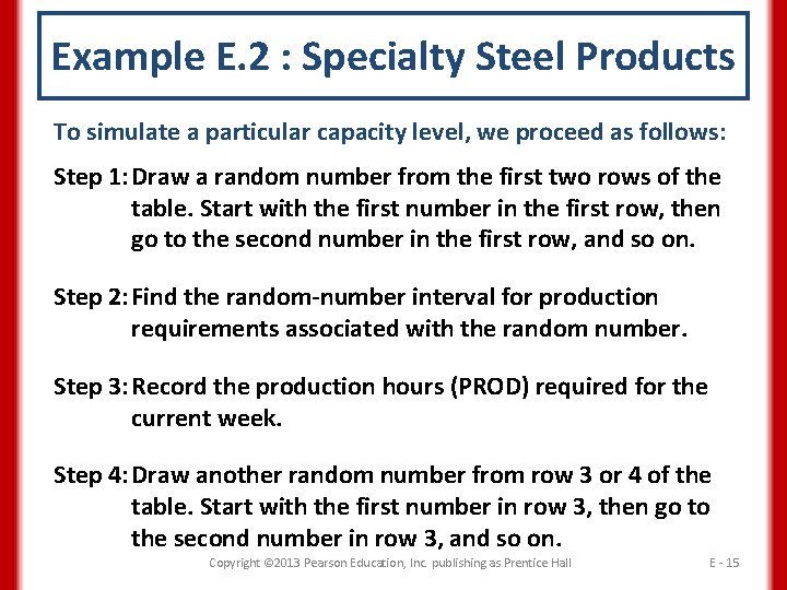 Example E. 2 : Specialty Steel Products To simulate a particular capacity level, we