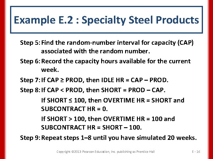 Example E. 2 : Specialty Steel Products Step 5: Find the random-number interval for