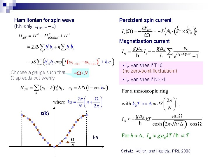 Hamiltonian for spin wave Persistent spin current (NN only, Ji. i+1 ≡－J) Magnetization current