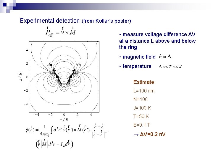 Experimental detection (from Kollar’s poster) • measure voltage difference ΔV at a distance L