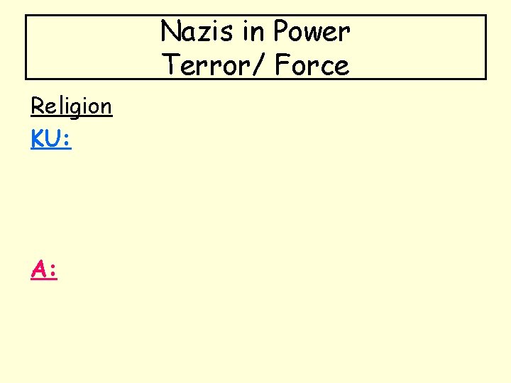 Nazis in Power Terror/ Force Religion KU: A: 