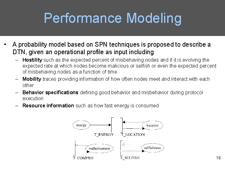 Performance Modeling • A probability model based on SPN techniques is proposed to describe