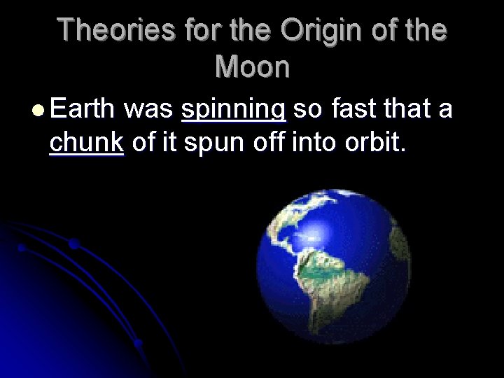 Theories for the Origin of the Moon l Earth was spinning so fast that