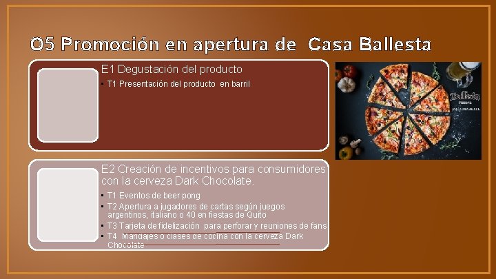 O 5 Promoción en apertura de Casa Ballesta E 1 Degustación del producto •