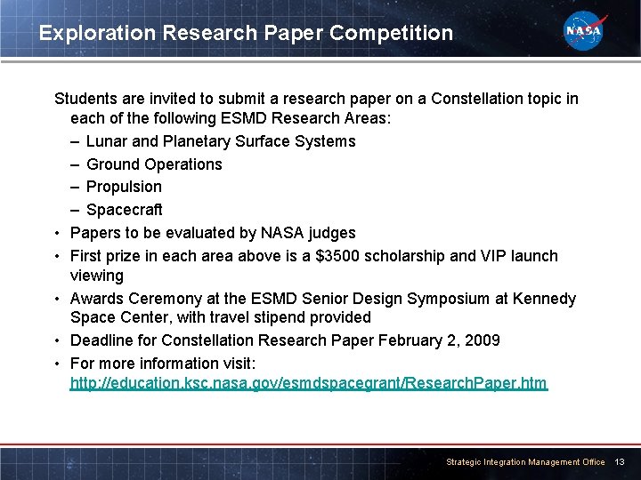 Exploration Research Paper Competition Students are invited to submit a research paper on a