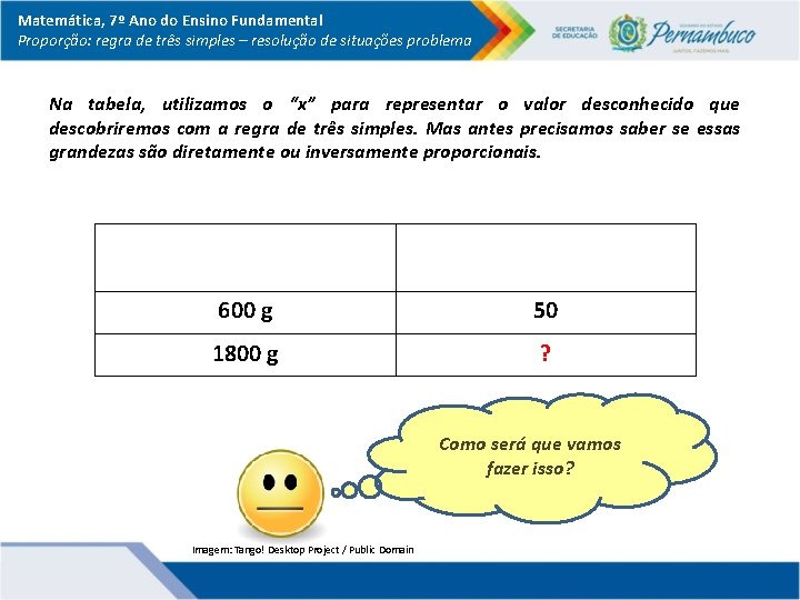 Matemática, 7º Ano do Ensino Fundamental Proporção: regra de três simples – resolução de