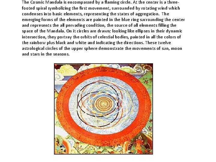 The Cosmic Mandala is encompassed by a flaming circle. At the center is a