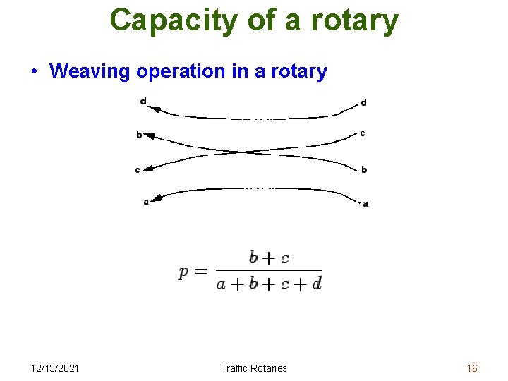 Capacity of a rotary • Weaving operation in a rotary 12/13/2021 Traffic Rotaries 16