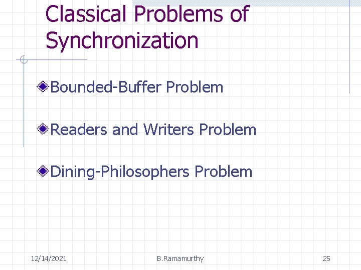 Classical Problems of Synchronization Bounded-Buffer Problem Readers and Writers Problem Dining-Philosophers Problem 12/14/2021 B.