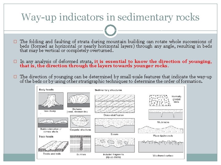 Way-up indicators in sedimentary rocks � The folding and faulting of strata during mountain