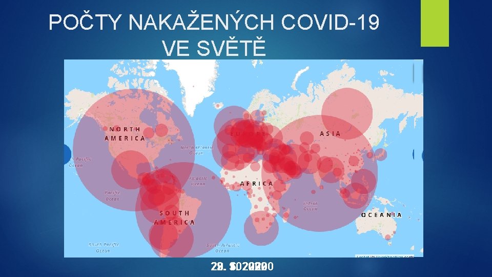 POČTY NAKAŽENÝCH COVID-19 VE SVĚTĚ 22. 29. 28. 3. 1. 10. 6. 2020 