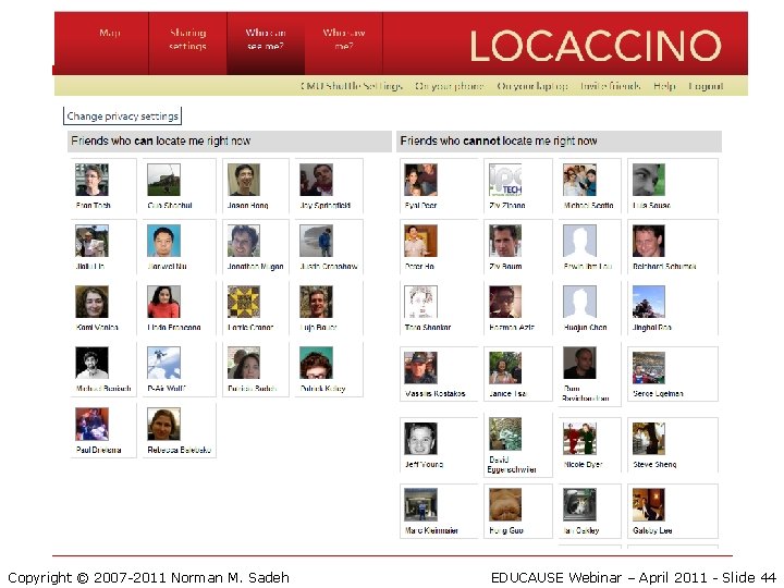 Copyright © 2007 -2011 Norman M. Sadeh EDUCAUSE Webinar – April 2011 - Slide