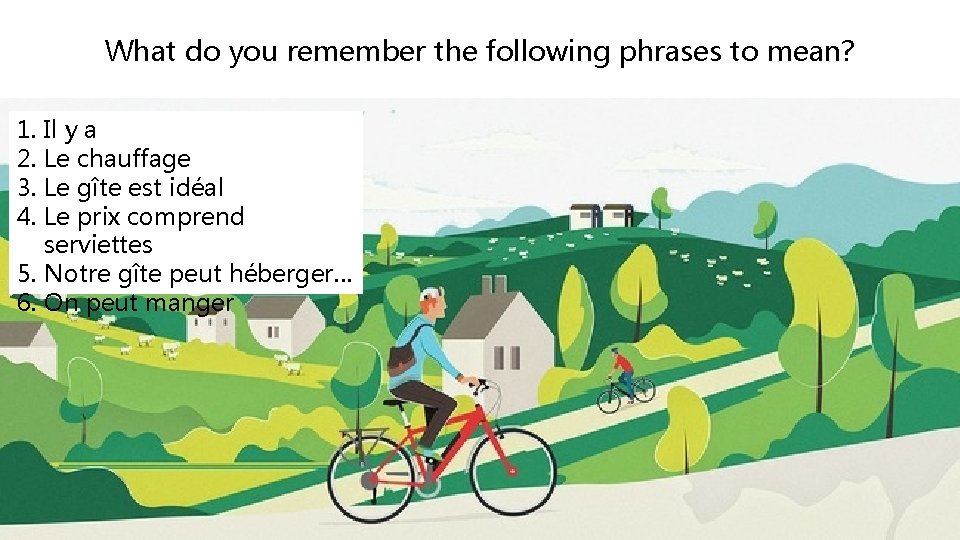 What do you remember the following phrases to mean? 1. Il y a 2.