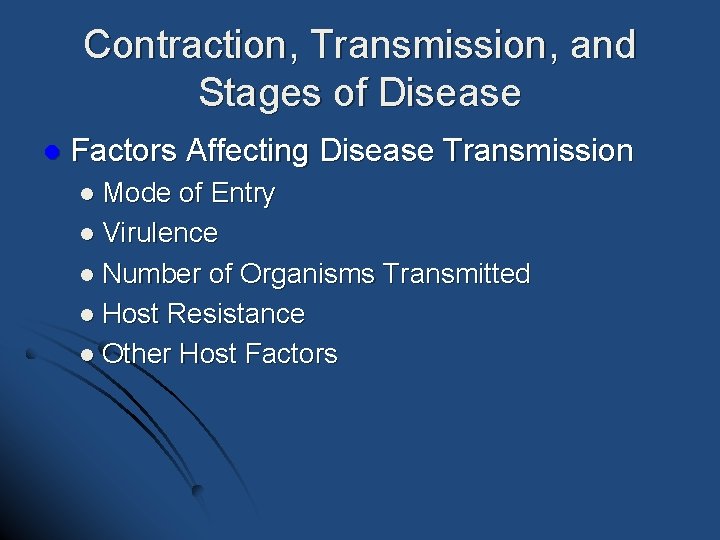 Contraction, Transmission, and Stages of Disease l Factors Affecting Disease Transmission l Mode of Contraction, Transmission, and Stages of Disease l Factors Affecting Disease Transmission l Mode of