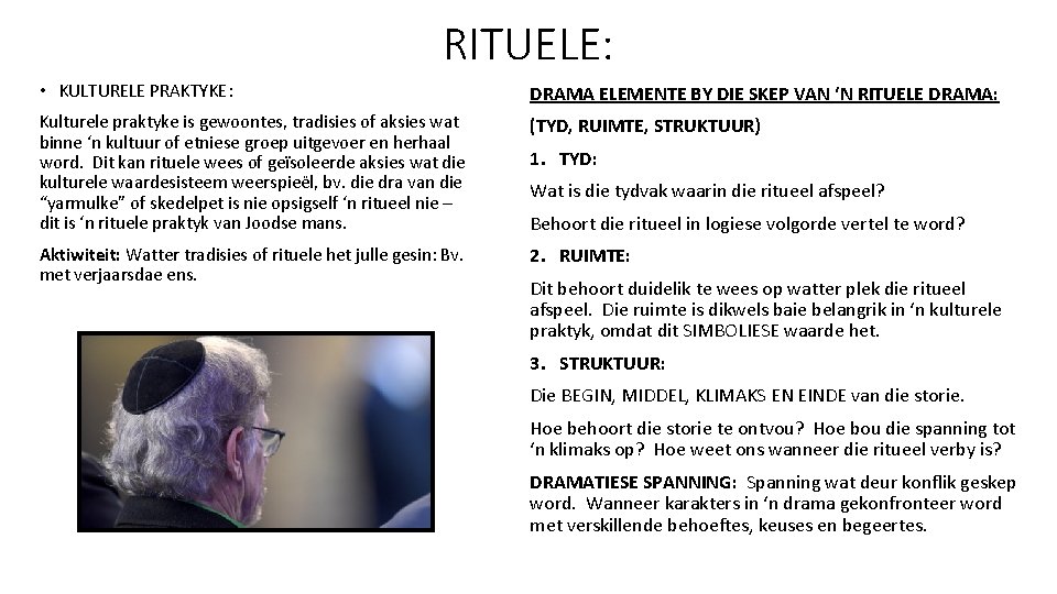 RITUELE: • KULTURELE PRAKTYKE: DRAMA ELEMENTE BY DIE SKEP VAN ‘N RITUELE DRAMA: Kulturele RITUELE: • KULTURELE PRAKTYKE: DRAMA ELEMENTE BY DIE SKEP VAN ‘N RITUELE DRAMA: Kulturele