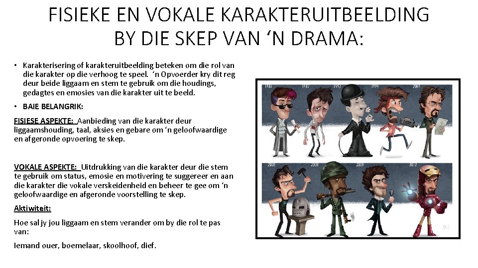 FISIEKE EN VOKALE KARAKTERUITBEELDING BY DIE SKEP VAN ‘N DRAMA: • Karakterisering of karakteruitbeelding FISIEKE EN VOKALE KARAKTERUITBEELDING BY DIE SKEP VAN ‘N DRAMA: • Karakterisering of karakteruitbeelding