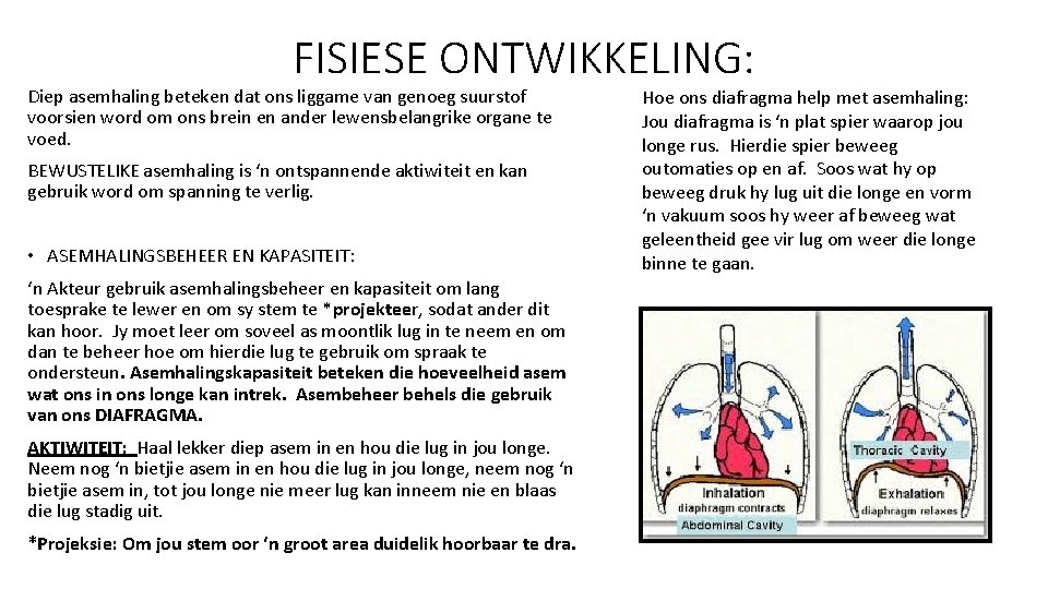 FISIESE ONTWIKKELING: Diep asemhaling beteken dat ons liggame van genoeg suurstof voorsien word om FISIESE ONTWIKKELING: Diep asemhaling beteken dat ons liggame van genoeg suurstof voorsien word om