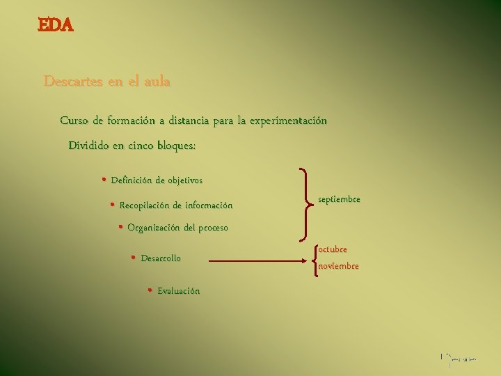 EDA Descartes en el aula Curso de formación a distancia para la experimentación Dividido