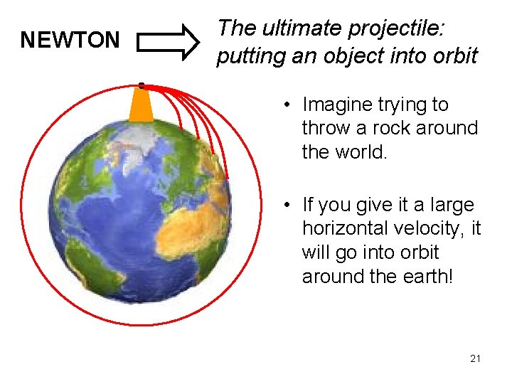 NEWTON The ultimate projectile: putting an object into orbit • Imagine trying to throw
