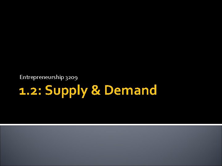 Entrepreneurship 3209 1. 2: Supply & Demand 