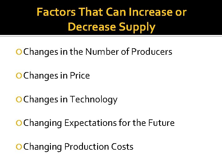 Factors That Can Increase or Decrease Supply Changes in the Number of Producers Changes