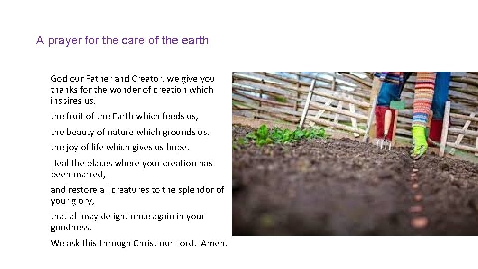 A prayer for the care of the earth God our Father and Creator, we