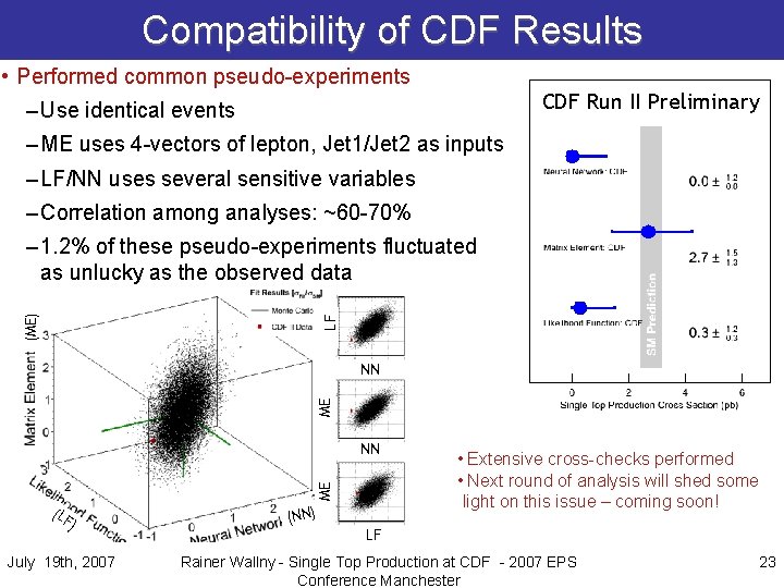 Compatibility of CDF Results • Performed common pseudo-experiments CDF Run II Preliminary – Use