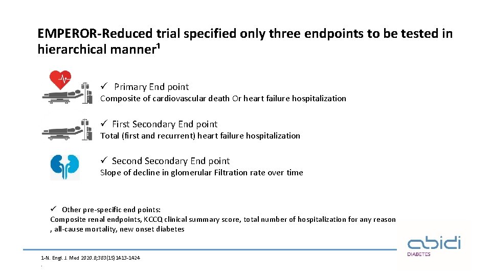EMPEROR-Reduced trial specified only three endpoints to be tested in hierarchical manner¹ ü Primary