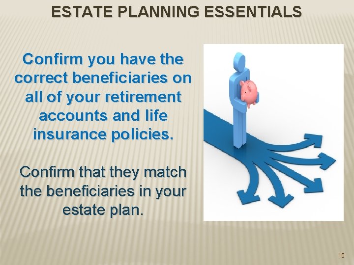 ESTATE PLANNING ESSENTIALS Confirm you have the correct beneficiaries on all of your retirement
