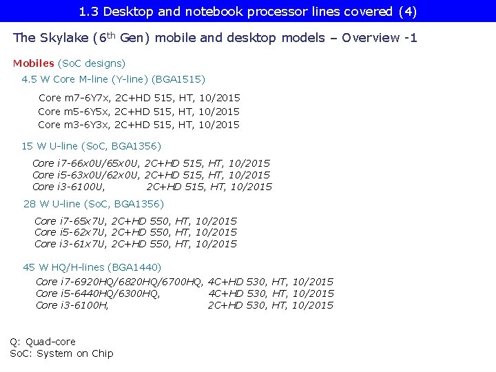 1. 3 Desktop and notebook processor lines covered (4) The Skylake (6 th Gen)