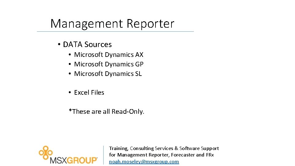 Management Reporter • DATA Sources • Microsoft Dynamics AX • Microsoft Dynamics GP •