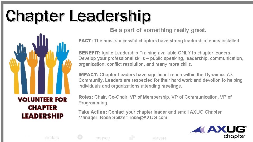 Chapter Leadership Be a part of something really great. FACT: The most successful chapters