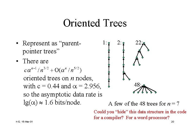 Oriented Trees • Represent as “parentpointer trees” • There are 1: 22: oriented trees