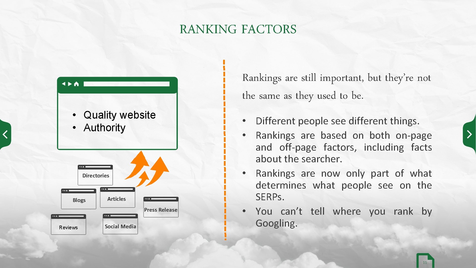 RANKING FACTORS Rankings are still important, but they’re not the same as they used