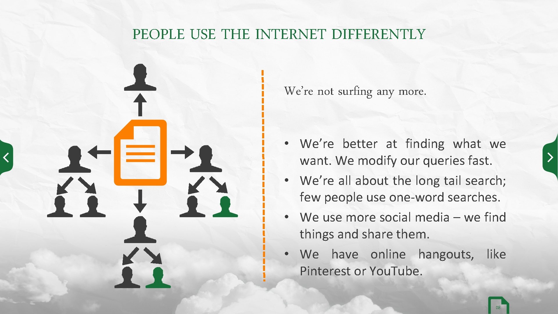 PEOPLE USE THE INTERNET DIFFERENTLY We’re not surfing any more. • We’re better at