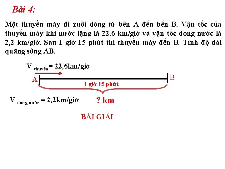 Bài 4: Một thuyền máy đi xuôi dòng từ bến A đến bến B.