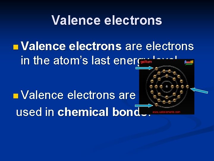 Valence electrons n Valence electrons are electrons in the atom’s last energy level n