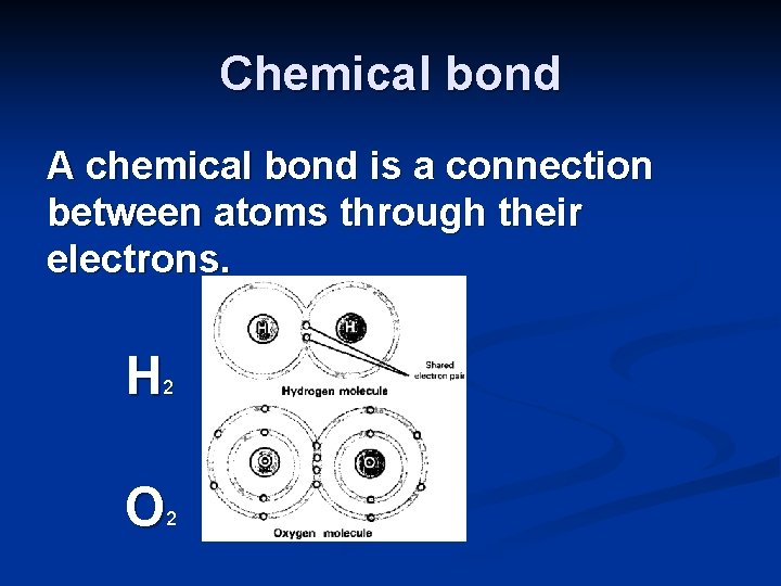 Chemical bond A chemical bond is a connection between atoms through their electrons. H